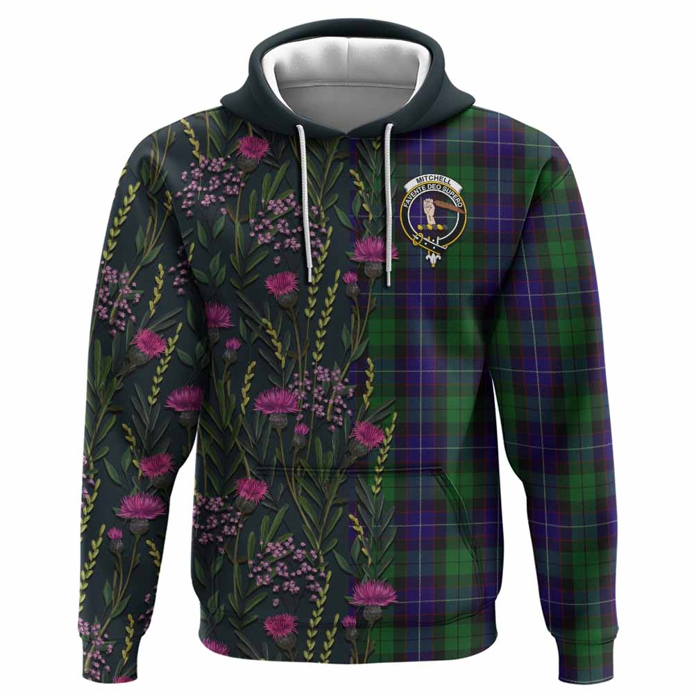 Mitchell Family Crest Tartan Hoodie Scottish Thistle Flower Pattern Half Style - Tartan Vibes Clothing