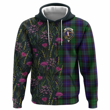 Mitchell Family Crest Tartan Hoodie Scottish Thistle Flower Pattern Half Style - Tartan Vibes Clothing