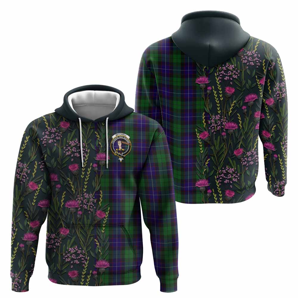Mitchell Family Crest Tartan Hoodie Scottish Thistle Flower Pattern Half Style - Tartan Vibes Clothing