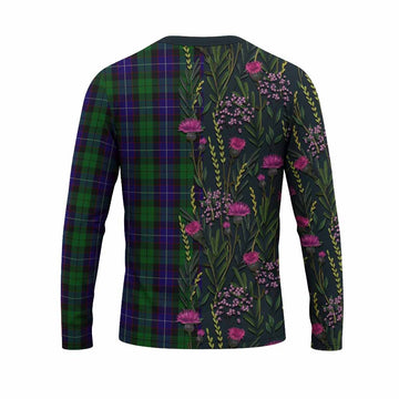 Mitchell Family Crest Tartan Long Sleeve T-Shirt Scottish Thistle Flower Pattern Half Style - Tartan Vibes Clothing