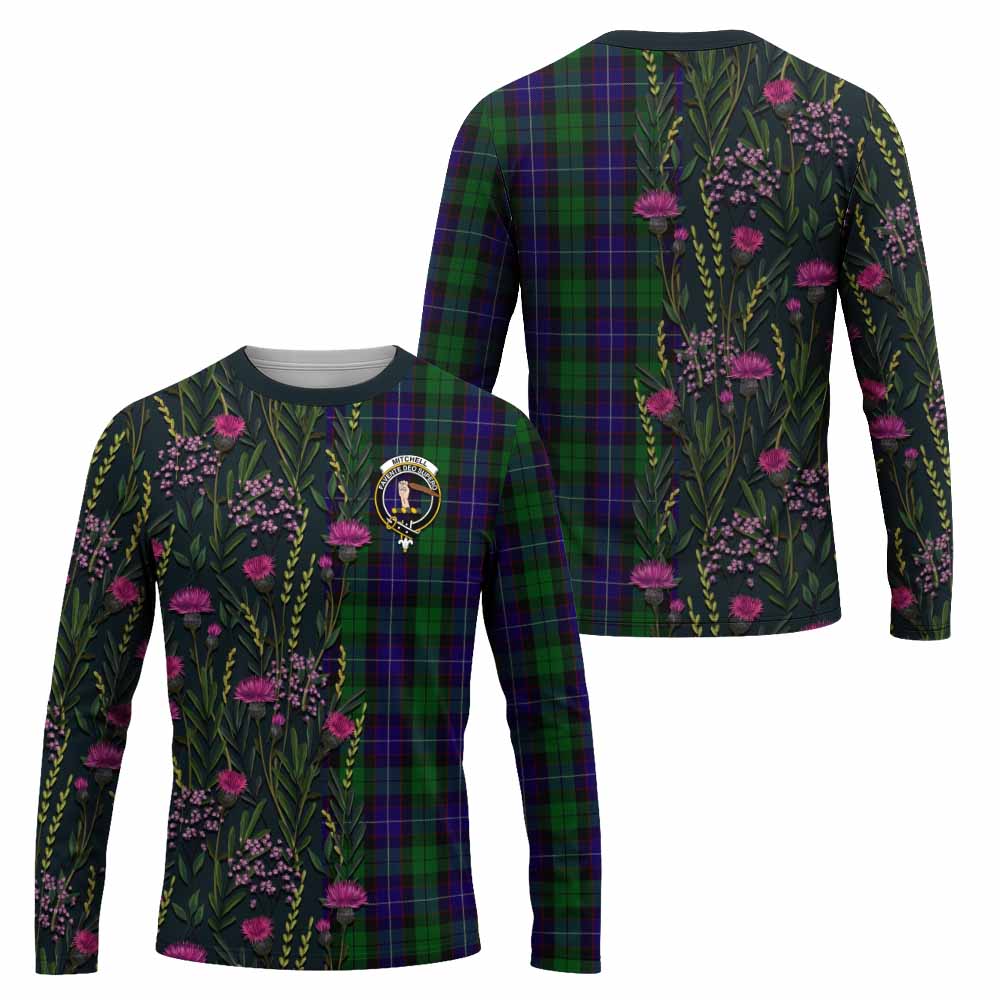 Mitchell Family Crest Tartan Long Sleeve T-Shirt Scottish Thistle Flower Pattern Half Style - Tartan Vibes Clothing