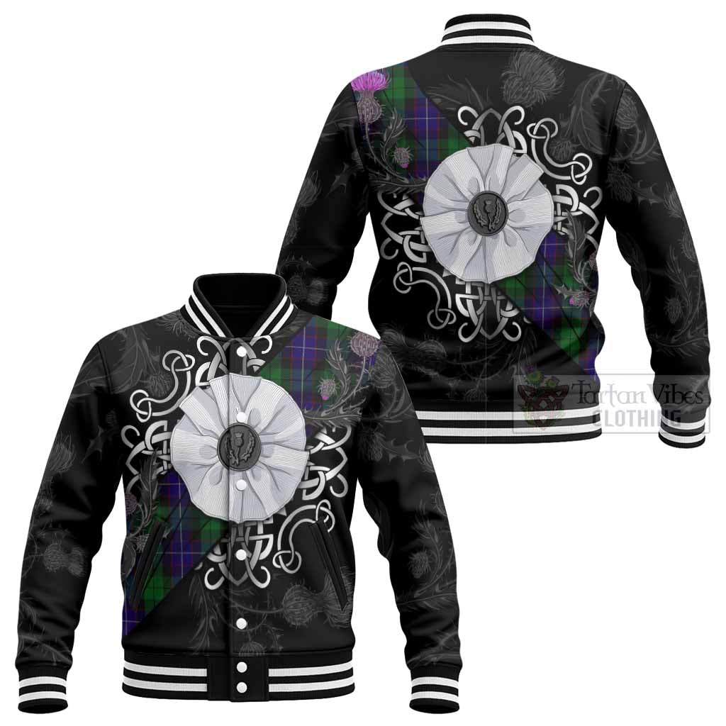 Mitchell Tartan Baseball Jacket Jacobite White Rose - Tartan Vibes Clothing