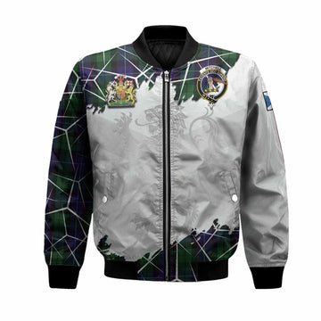 Mitchell Tartan Bomber Jacket with Family Crest and Lion Rampant Grunge Style