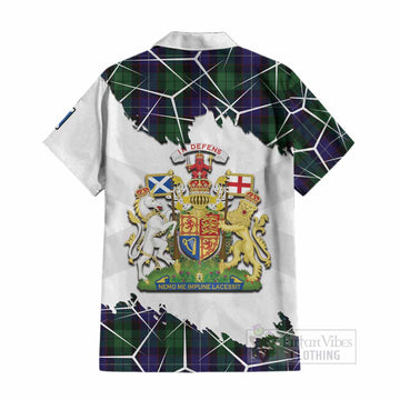 Mitchell Tartan Cotton Hawaiian Shirt with Family Crest and Lion Rampant Grunge Style