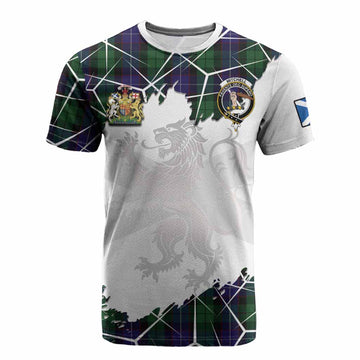 Mitchell Tartan Cotton T-shirt with Family Crest and Lion Rampant Grunge Style
