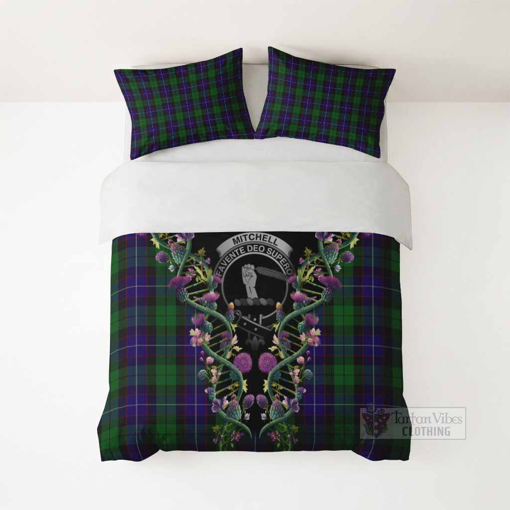 Mitchell Tartan Crest Bedding Set Scottish Heritage Thistle DNA