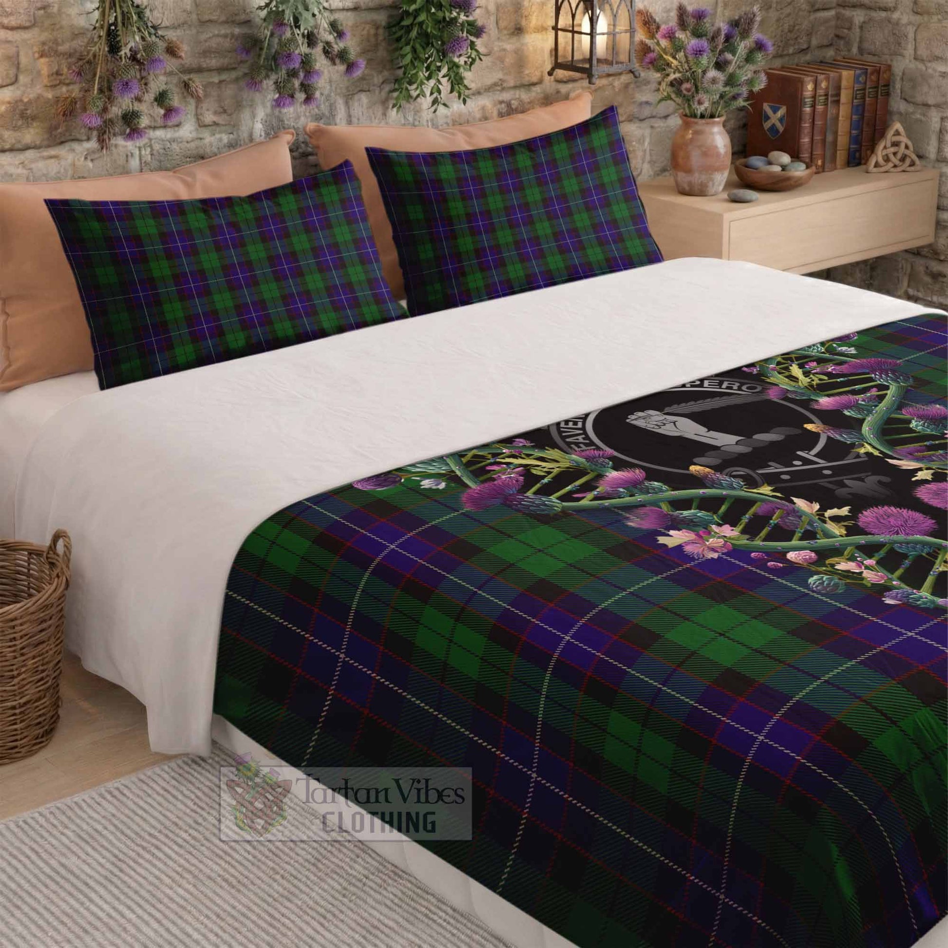 Mitchell Tartan Crest Bedding Set Scottish Heritage Thistle DNA