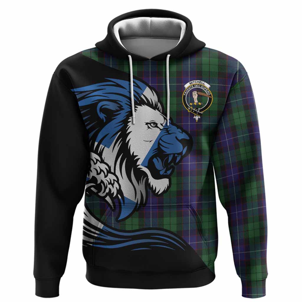 Mitchell Tartan Crest Hoodie Scottish Golden Lions Wave Flow