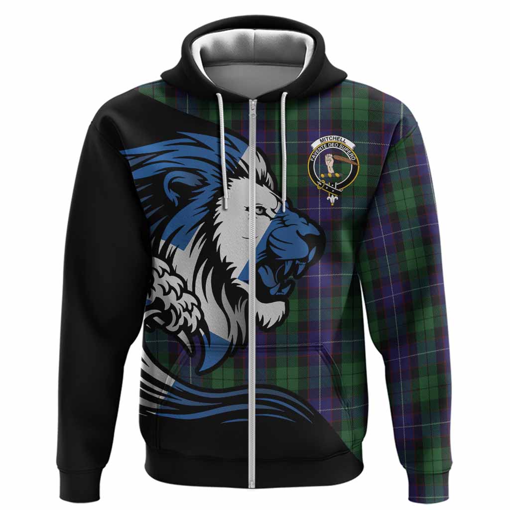 Mitchell Tartan Crest Hoodie Scottish Golden Lions Wave Flow