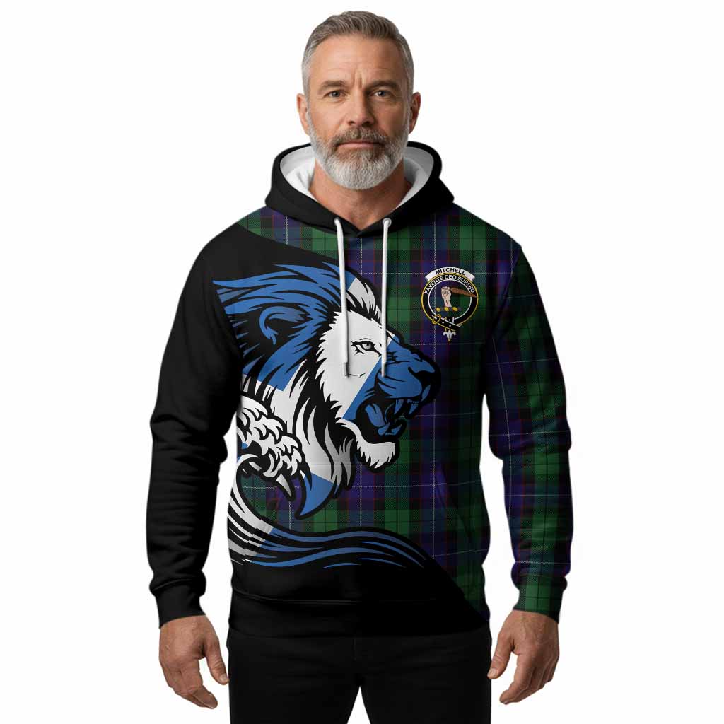 Mitchell Tartan Crest Hoodie Scottish Golden Lions Wave Flow