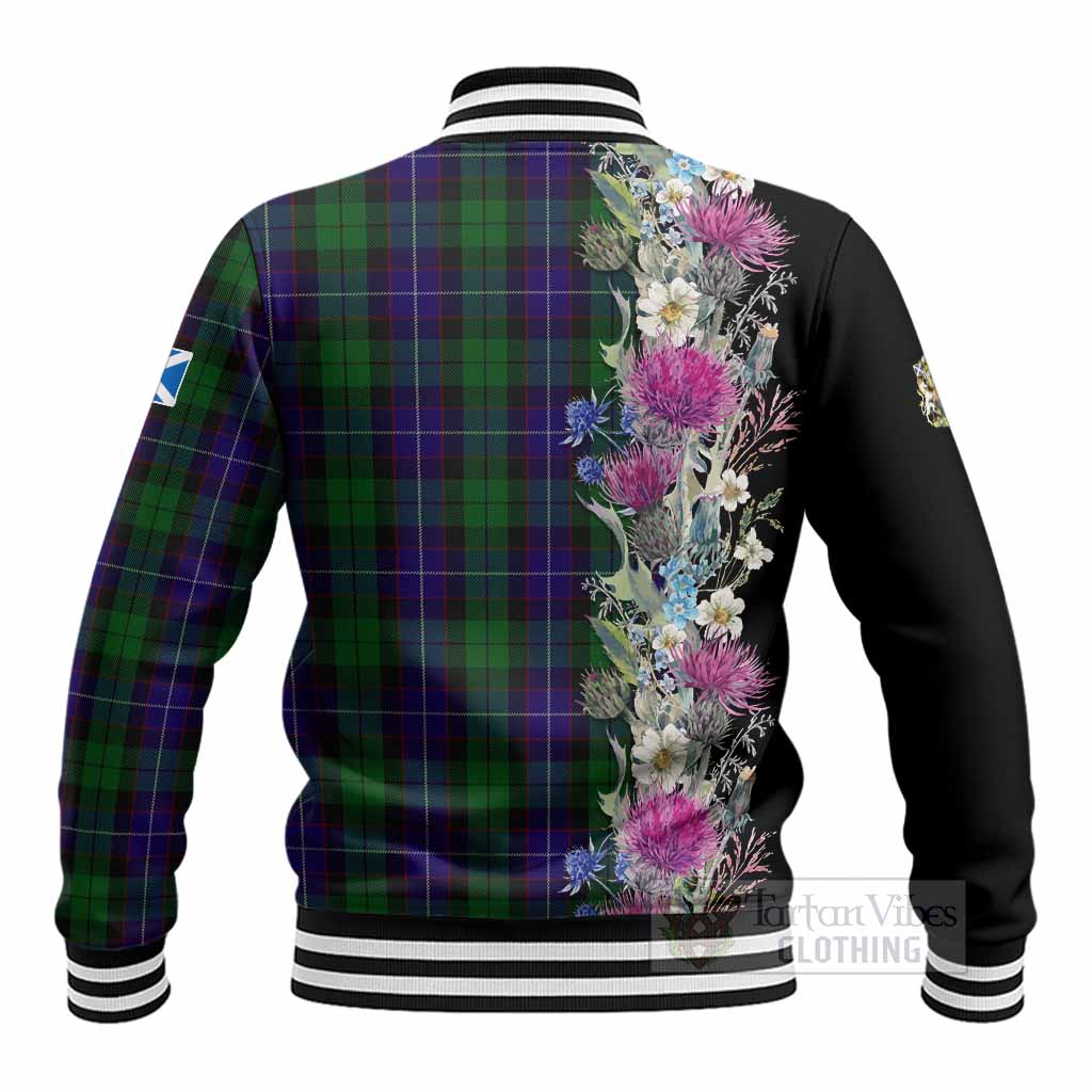 Mitchell Tartan Crest Thistle Floral Baseball Jacket - Tartan Vibes Clothing