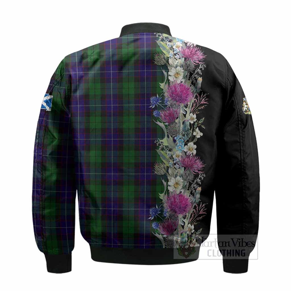 Mitchell Tartan Crest Thistle Floral Bomber Jacket - Tartan Vibes Clothing