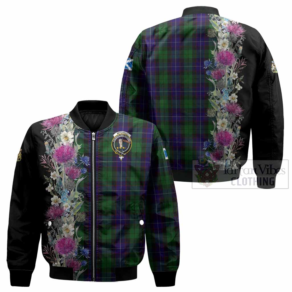 Mitchell Tartan Crest Thistle Floral Bomber Jacket - Tartan Vibes Clothing