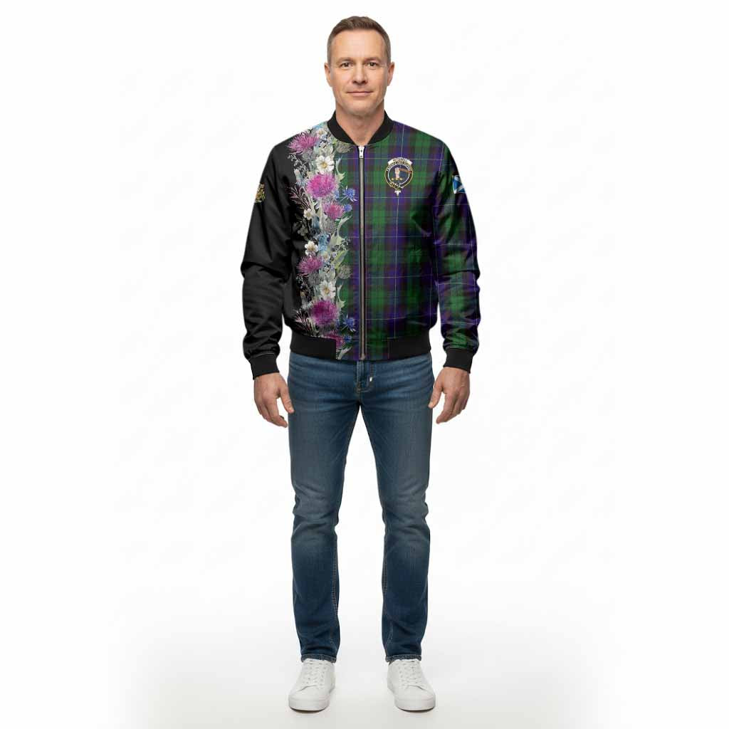 Mitchell Tartan Crest Thistle Floral Bomber Jacket - Tartan Vibes Clothing