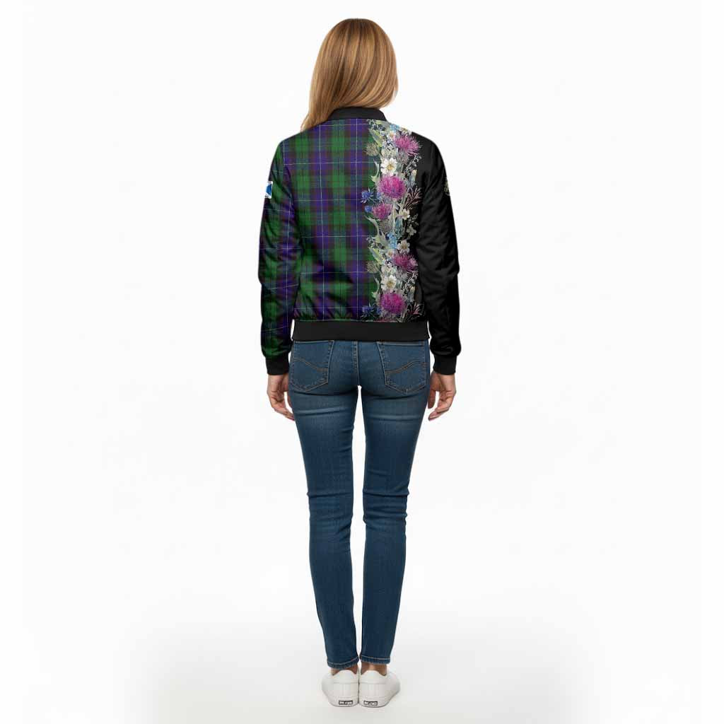 Mitchell Tartan Crest Thistle Floral Bomber Jacket - Tartan Vibes Clothing