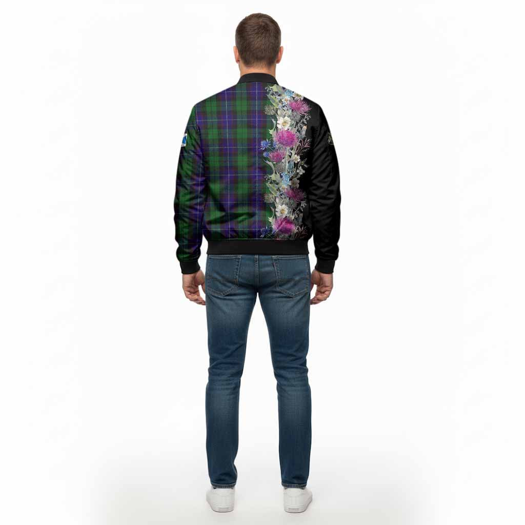 Mitchell Tartan Crest Thistle Floral Bomber Jacket - Tartan Vibes Clothing