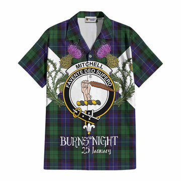 Mitchell Tartan Family Crest Cotton Hawaiian Shirt Scottish Burns Night Thistle Floral