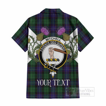 Mitchell Tartan Family Crest Cotton Hawaiian Shirt Scottish Burns Night Thistle Floral