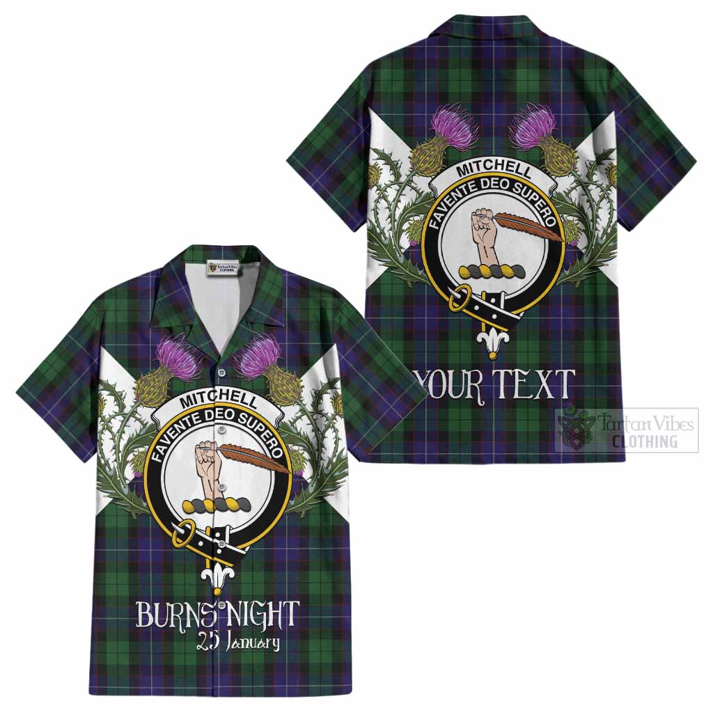 Mitchell Tartan Family Crest Cotton Hawaiian Shirt Scottish Burns Night Thistle Floral