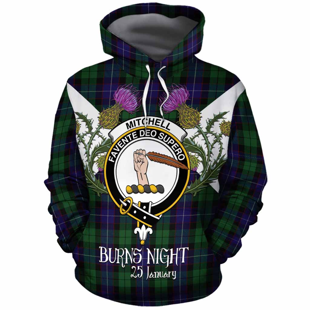Mitchell Tartan Family Crest Cotton Hoodie Scottish Burns Night Thistle Floral