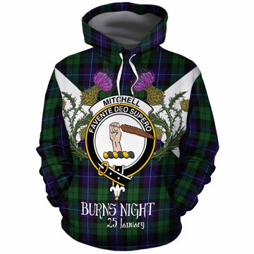 Mitchell Tartan Family Crest Cotton Hoodie Scottish Burns Night Thistle Floral