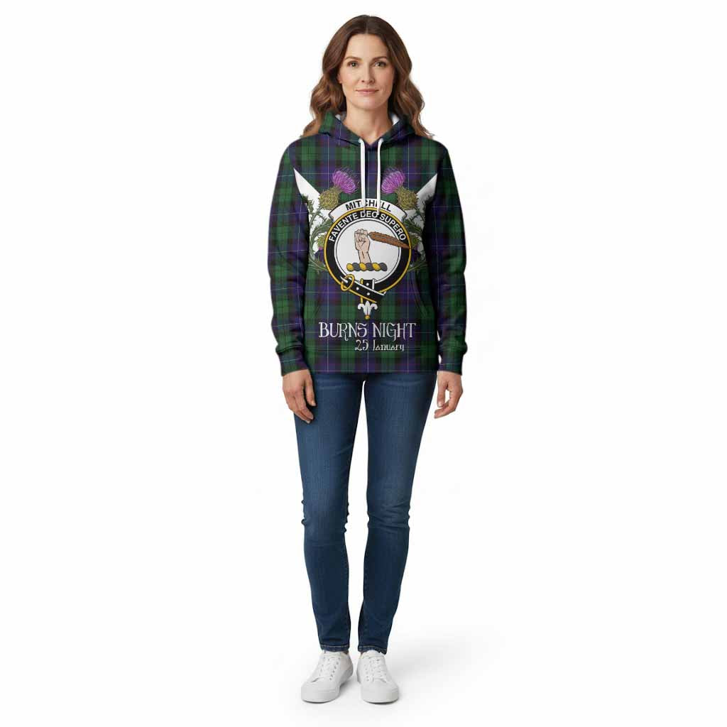 Mitchell Tartan Family Crest Cotton Hoodie Scottish Burns Night Thistle Floral
