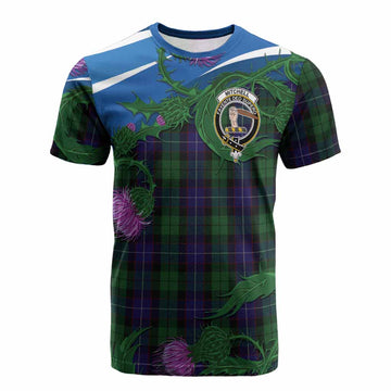 Mitchell Tartan Family Crest Cotton T-shirt Thistle in Minimalism