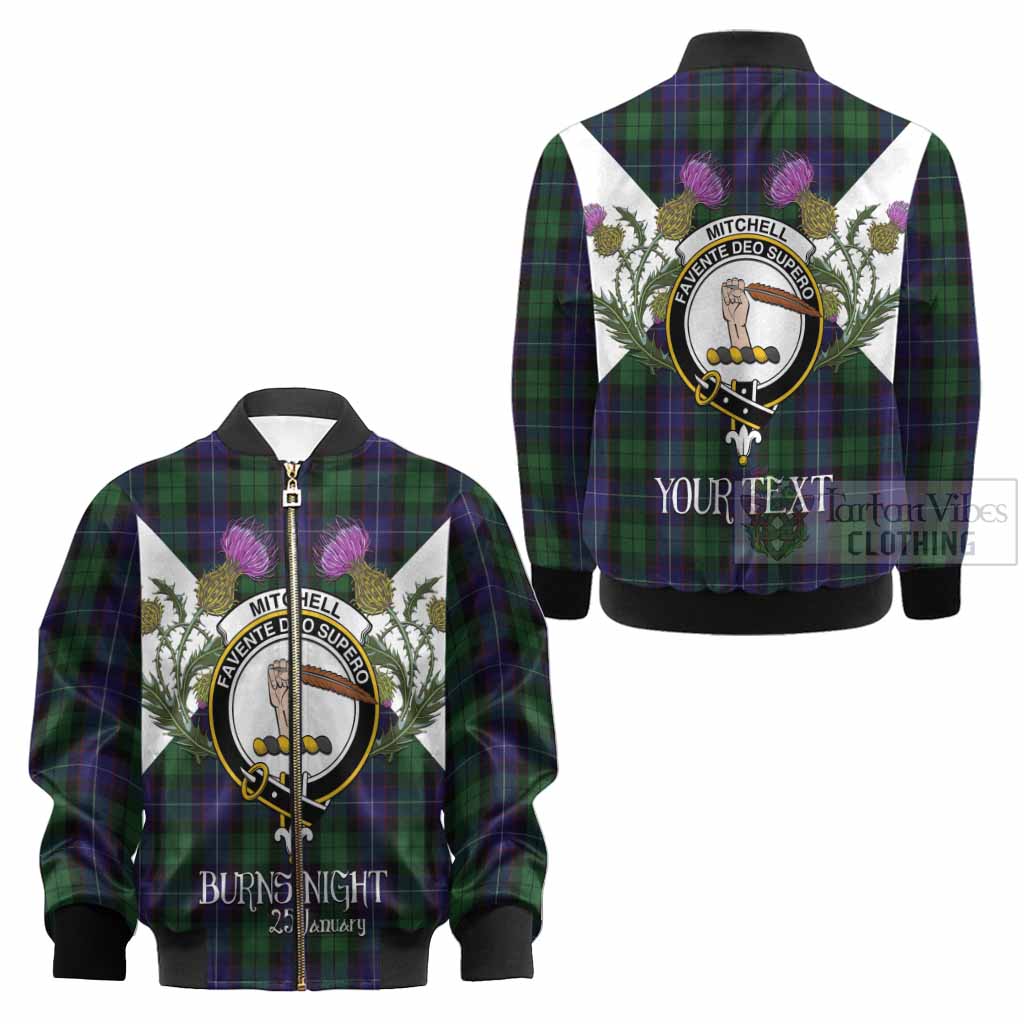 Mitchell Tartan Family Crest Kid Bomber Jacket Scottish Burns Night Thistle Floral