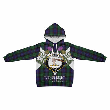 Mitchell Tartan Family Crest Kid Hoodie Scottish Burns Night Thistle Floral