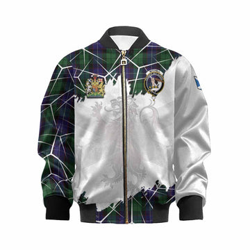 Mitchell Tartan Kid Bomber Jacket with Family Crest and Lion Rampant Grunge Style