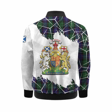 Mitchell Tartan Kid Bomber Jacket with Family Crest and Lion Rampant Grunge Style
