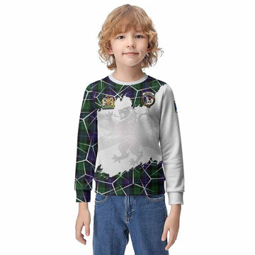 Mitchell Tartan Kid Knitted Sweatshirt with Family Crest and Lion Rampant Grunge Style