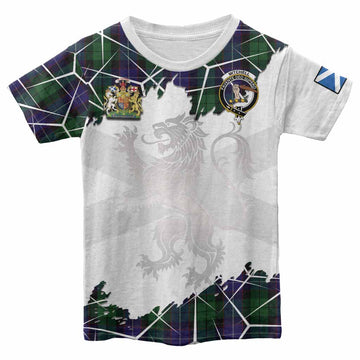 Mitchell Tartan Kid T-shirt with Family Crest and Lion Rampant Grunge Style