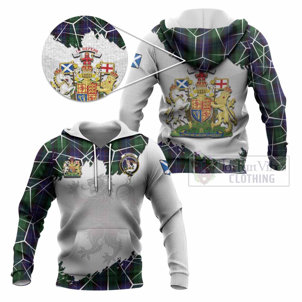 Mitchell Tartan Knitted Hoodie with Family Crest and Lion Rampant Grunge Style