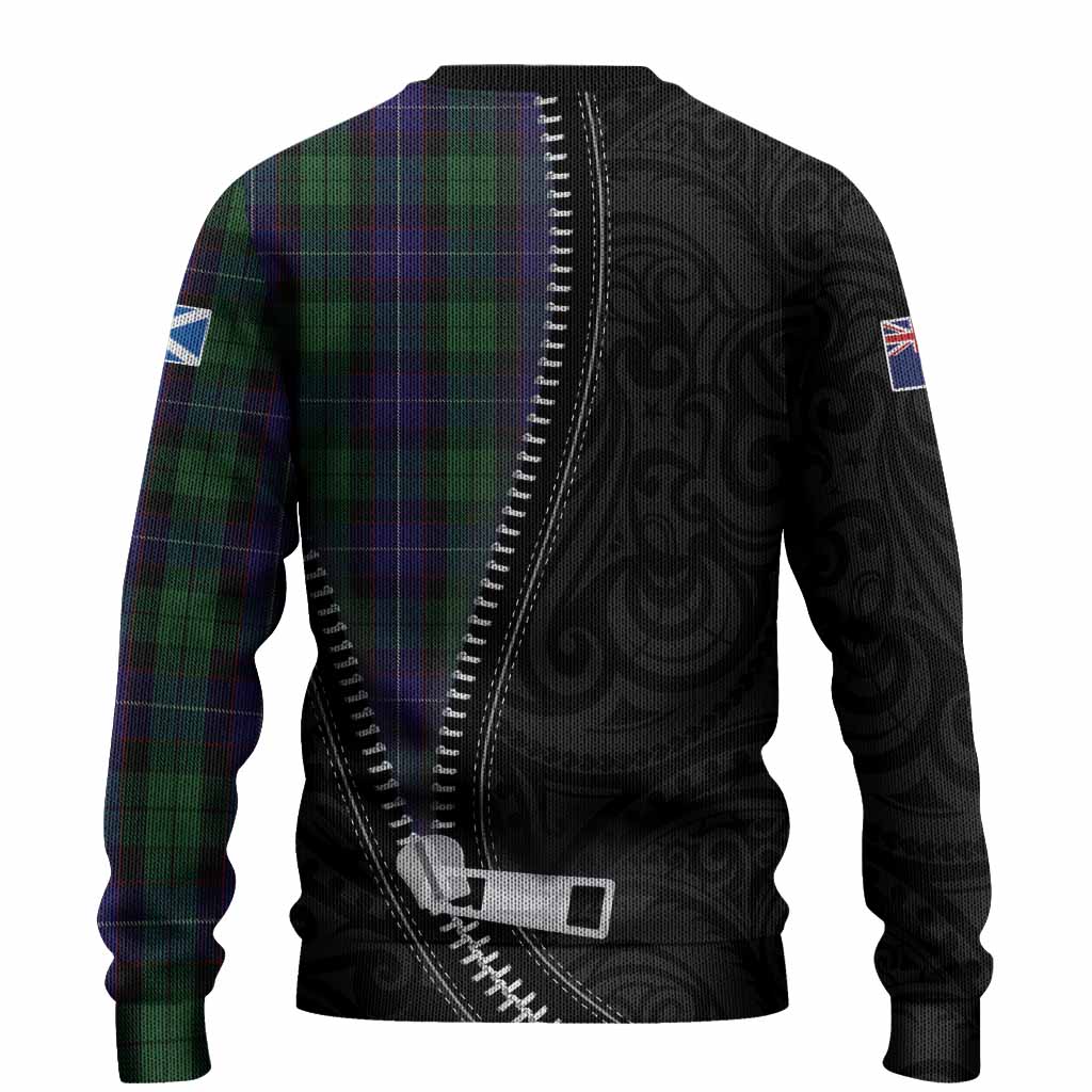 Mitchell Tartan Knitted Sweater New Zealand Pattern Unique Zipper Stylized