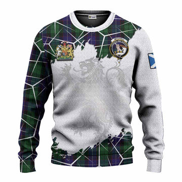 Mitchell Tartan Knitted Sweater with Family Crest and Lion Rampant Grunge Style