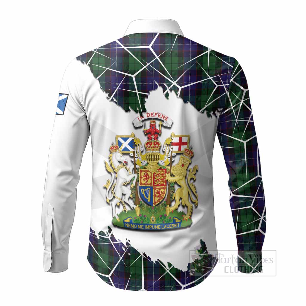 Mitchell Tartan Long Sleeve Button Shirts with Family Crest and Lion Rampant Grunge Style