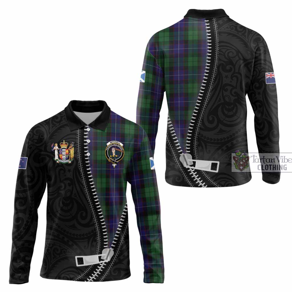 Mitchell Tartan Long Sleeve Polo Shirt New Zealand Pattern Unique Zipper Stylized