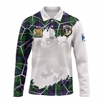 Mitchell Tartan Long Sleeve Polo Shirt with Family Crest and Lion Rampant Grunge Style