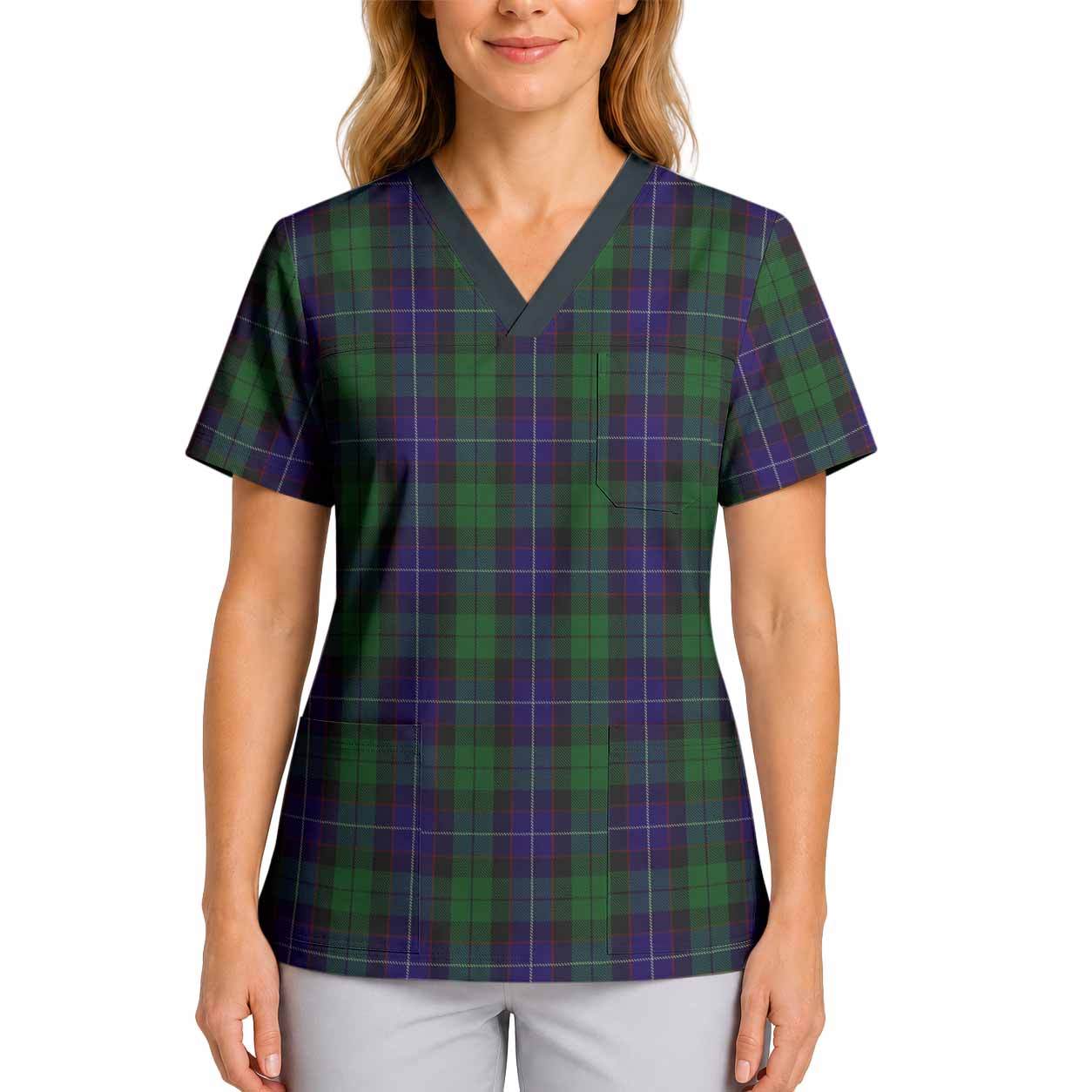 Mitchell Tartan Scrub Top 4XL - Tartan Vibes Clothing