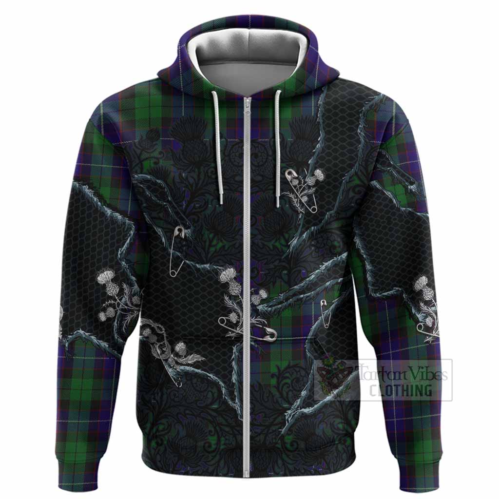 Mitchell Tartan Thistle Dark Gothic Hoodie Zip Hoodie - Tartan Vibes Clothing