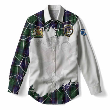 Mitchell Tartan Women Casual Shirt with Family Crest and Lion Rampant Grunge Style