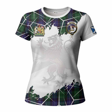 Mitchell Tartan Women T shirt with Family Crest and Lion Rampant Grunge Style