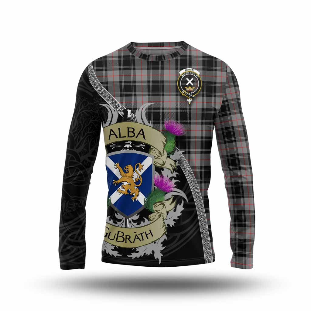 Tartan Vibes Clothing Moffat Tartan Family Crest Long Sleeve T-Shirt Lion Rampant Royal Thistle Shield Celtic Inspired