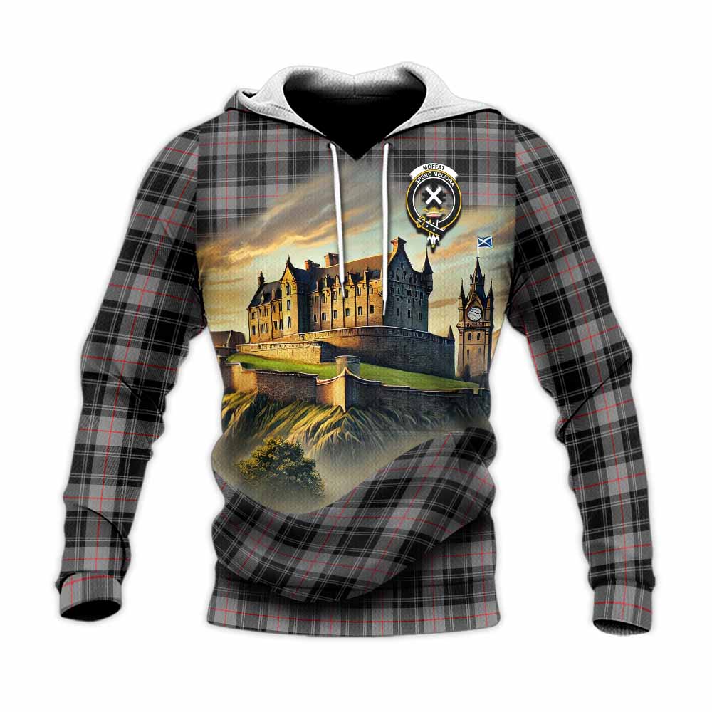 Tartan Vibes Clothing Moffat Tartan Family Crest Knitted Hoodie with Scottish Ancient Castle Style