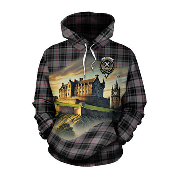Tartan Vibes Clothing Moffat Tartan Family Crest Cotton Hoodie with Scottish Ancient Castle Style
