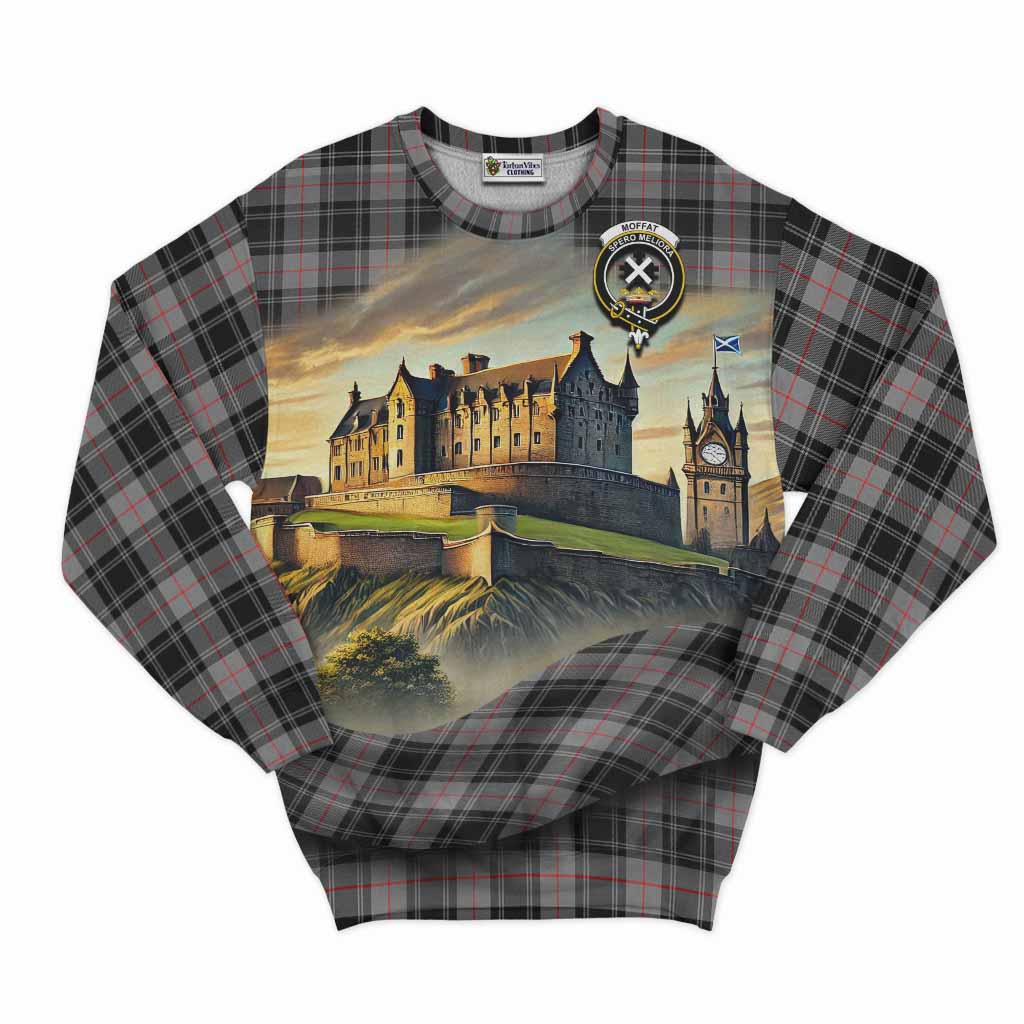 Tartan Vibes Clothing Moffat Tartan Family Crest Sweatshirt with Scottish Ancient Castle Style