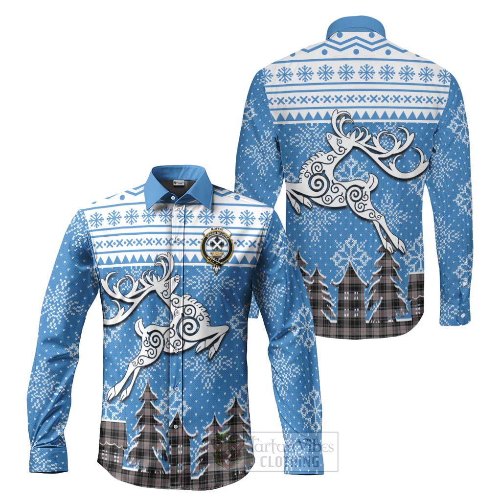 Tartan Vibes Clothing Moffat Clan Christmas Long Sleeve Button Shirt Celtic Reindeer Style