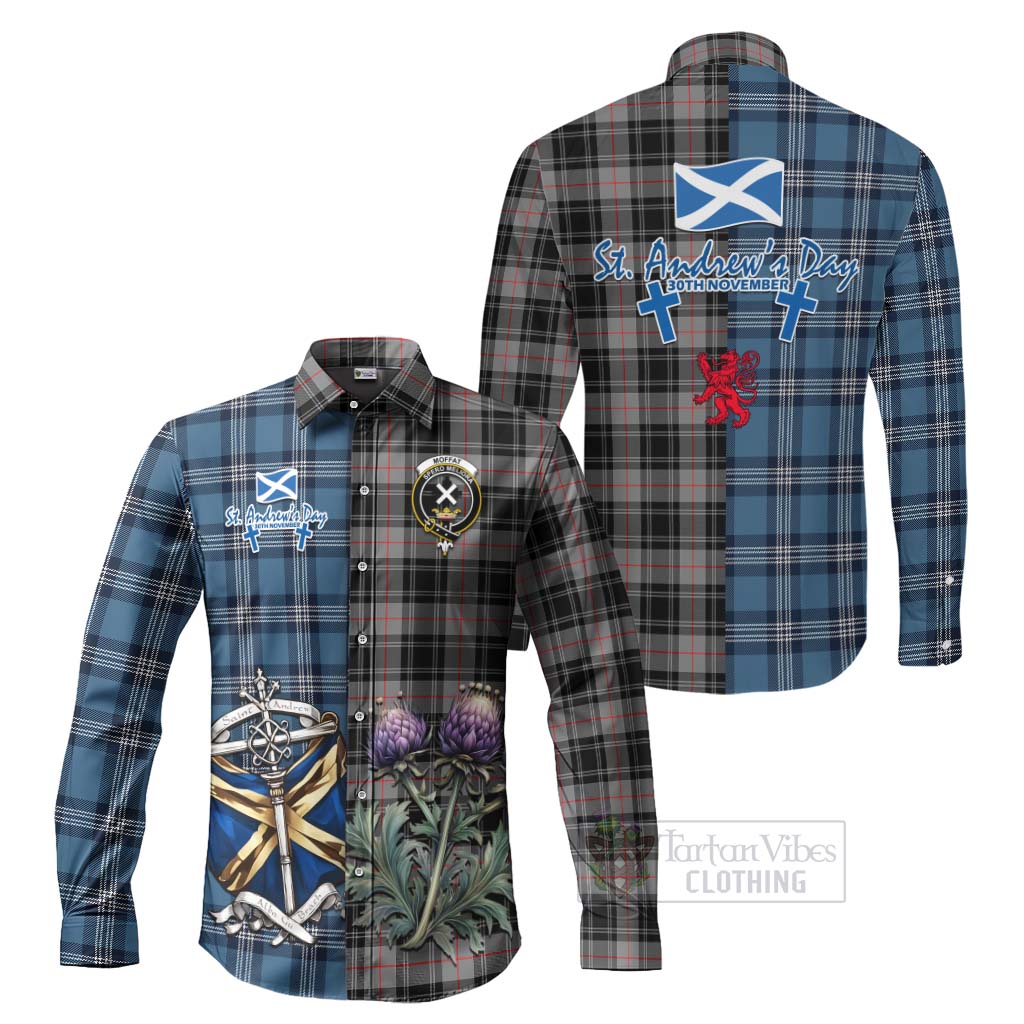 Tartan Vibes Clothing Moffat Tartan Long Sleeve Button Shirt Happy St. Andrew's Day Half Tartan Style