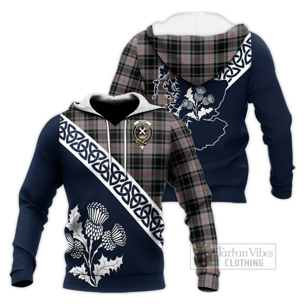 Tartan Vibes Clothing Moffat Tartan Knitted Hoodie Featuring Thistle and Scotland Map